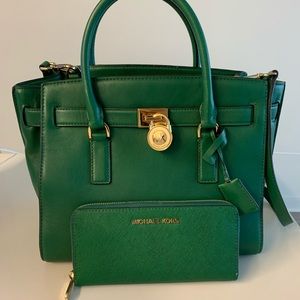 Green Michael Kors Purse and Matching Wallet